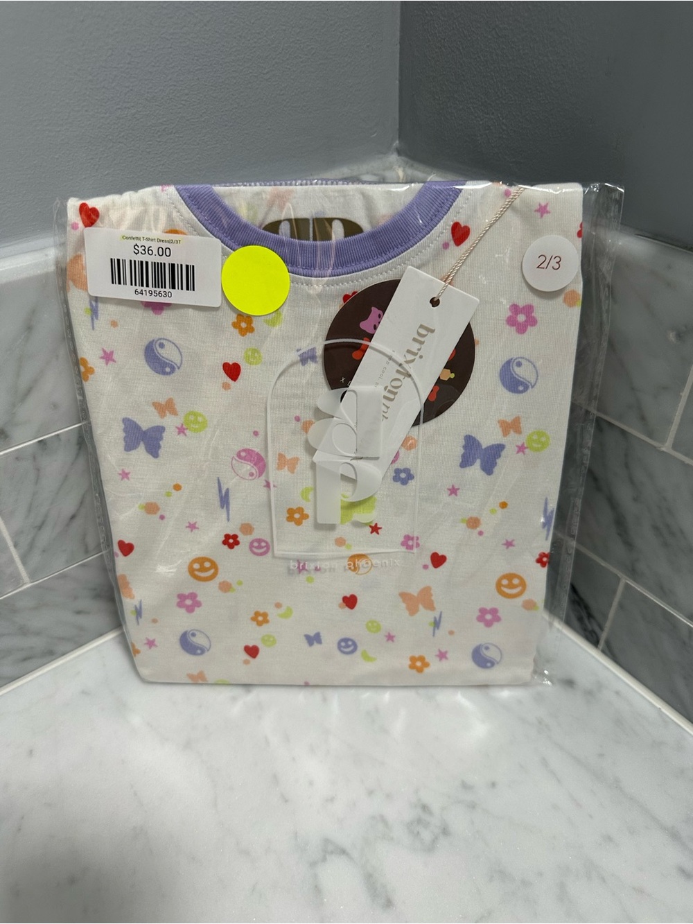 Brikony Kids' White Multi-Color Sleep Top with Purple Trim (2/3)